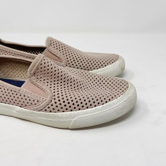 Sperry Womens 6.5 Rose Pink Seaside Perforated Leather Slip On Sneaker Shoe - Picture 3 of 12